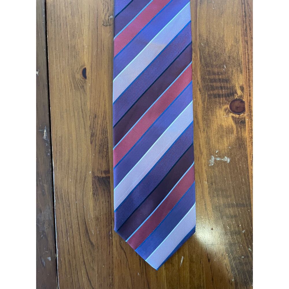 Paul Dione Striped Tie 100% Silk Handmade in Italy Purple Red Mens Diagonal